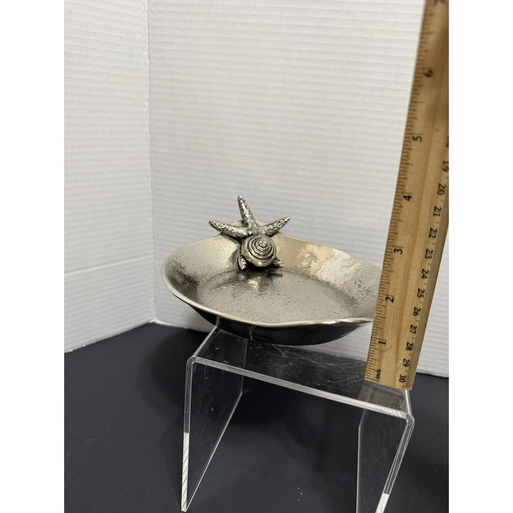 Metal Trinket Change Dish Silver Color Water Fish 7 inches Textured Footed Cute